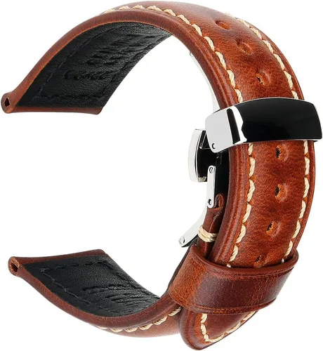REZERO - Correa de reloj MAIKES de piel, vintage, 5 colores, 18 mm, 19 mm, 20 mm, 21 mm, 22 mm, 23 mm, 24 mm, 26 mm, correa de piel engrasada