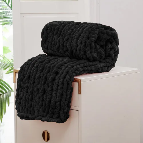 Miniatura 5 de WESHIONGOO Manta de Punto Grueso Throw 40"*40" (101.6cm*101.6cm) Mantas de Punto para Sofá Cama Manta Suave Esponjosa con Hilo Chenille Jumbo Grueso