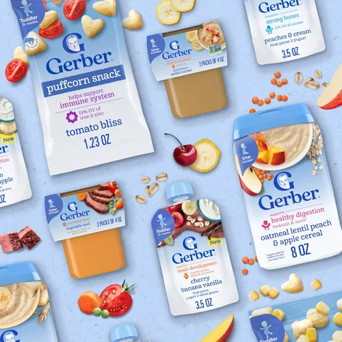 Miniatura 9 de Bolsas de comida para bebé Gerber, para niños de 12 meses o más, fruta y yogur de durazno y crema, 3.5 onzas (paquete de 12)