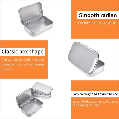 Miniatura 3 de Aybloom Latas rectangulares de metal vacías con bisagras – Paquete de 40 mini recipientes portátiles plateados kit de almacenamiento pequeño