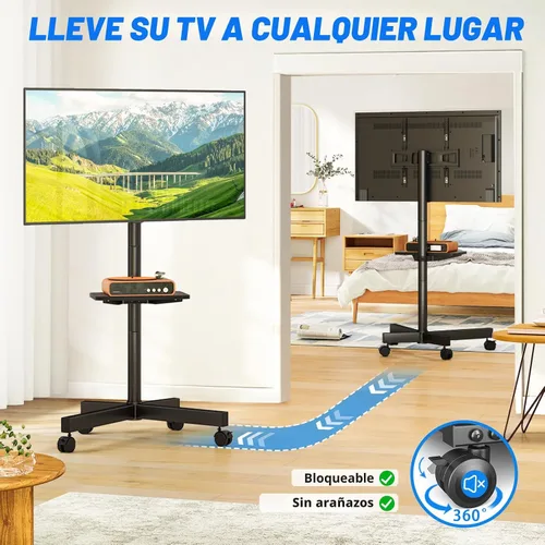 Miniatura 5 de Rfiver Carrito de TV móvil para televisores de pantalla plana LCD LED de 23 a 60 pulgadas de hasta 88 libras, altura ajustable, estante rodante