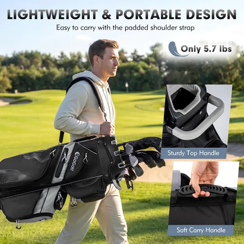 Miniatura 5 de Tangkula Bolsa de carrito de golf con divisores de longitud completa de 14 vías, 6 bolsas moldeadas con cierre superior de golf con 11 bolsillos