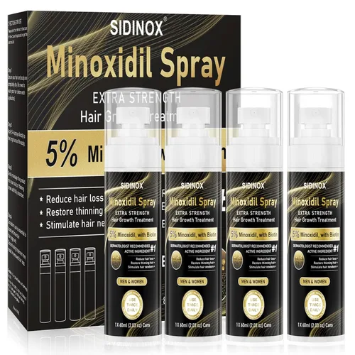 Spray de minoxidil al 5% para hombres y mujeres (suministro de 4 meses) - Spray para crecimiento del cabello de fuerza extra con biotina y aceite de