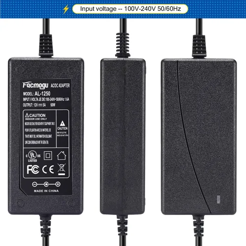 Miniatura 4 de Facmogu Fuente de alimentación de 12 V 5 A, adaptador de CA CC, convertidor de 100-240 V a 12 voltios transformador de 5 amperios para accesorios