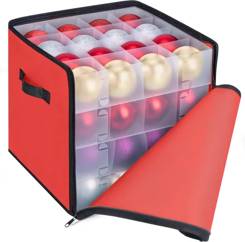 BALEINE Caja de almacenamiento de adornos navideños con divisores, contenedor de almacenamiento de adornos navideños de alta calidad para Rojo