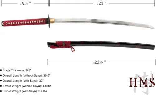 Miniatura 5 de HMS Espada samurai wakizashi japonesa, Oda Nobunaga Tsuba, forjada a mano, acero al carbono 1045, templado con calor, espiga completa, afilada oda