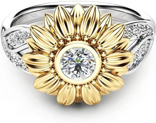 Miniatura 3 de Anillo de girasoles para mujer diamantes de imitación con circonita cúbica para adolescentes y niñas anillos de promesa de regalo plateado 7 acero
