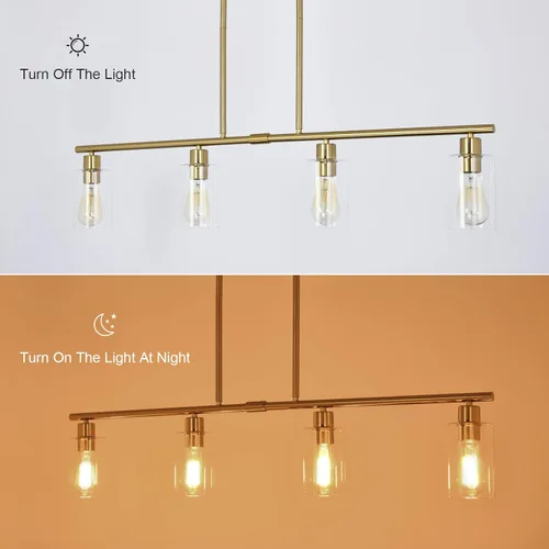 Miniatura 6 de Candelabro Moderno Dorado para Isla de Cocina de 4 Luces Latón Cepillado Lámpara Colgante Estilo Granja Industrial Accesorio de Iluminación