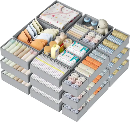 Miniatura 15 de DIMJ Organizador de cajones de ropa – Paquete de 20 contenedores organizadores de cajones de armario para almacenamiento de ropa de bebé, Rosa