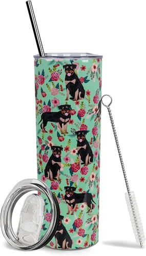 Miniatura 49 de Dachshund - Vaso de viaje aislado de acero inoxidable de 20 onzas con asa y pajilla, regalo para mujer, para el Día de la Madre, a prueba de fugas