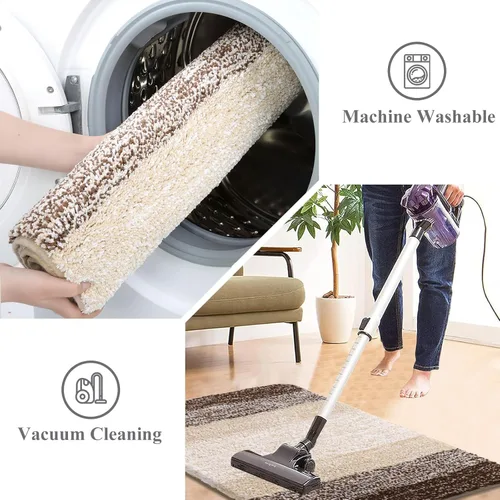 Miniatura 5 de Vaukki Juego de 5 alfombras de baño, antideslizantes, de microfibra peluda, absorbentes, lavables, para bañera