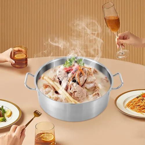 Miniatura 3 de Olla de acero inoxidable de 11 cuartos de galón con tapa, utensilios de cocina gruesos, olla de sopa de inducción resistente, olla grande
