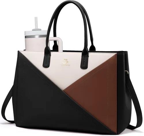 Miniatura 12 de LOVEVOOK Bolsa de mano para laptop para mujer con soporte para tazas grande, bolsa de trabajo de piel sintética de 16 pulgadas, bolsa de mano