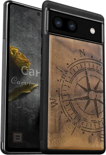 Carveit Funda de madera para Pixel 6a [madera natural y TPU suave negro] a prueba de golpes, funda de madera única y elegante compatible con Google