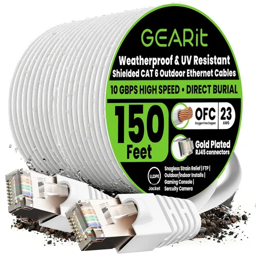 Miniatura 22 de GEARit Cable Ethernet Cat6 para exteriores (75 pies), 23AWG cobre puro, FTP, LLDPE, impermeable, enterramiento directo, subterráneo, resistente a