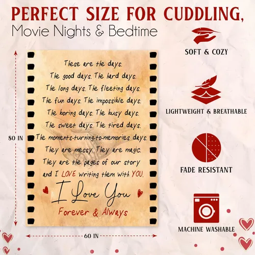 Miniatura 3 de WRAPIX Regalos de aniversario de boda para esposo, esposa, manta de forro polar para sofá cama de 60 x 80 pulgadas, Día de la Madre, Día del Padre