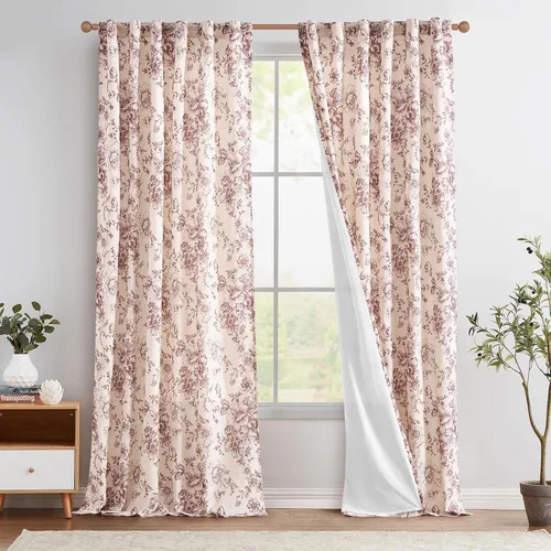 Miniatura 44 de Jinchan Cortinas de Mezcla de Lino con Estampado Floral para Sala de Estar, 84 Pulgadas de Largo, Cortinas con Bolsillo para Varilla y Tab Trasera