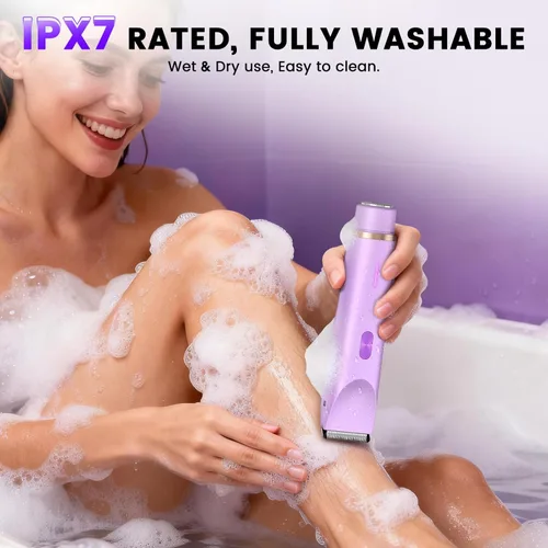 Miniatura 4 de Recortadora de bikini para mujer, maquinilla de afeitar eléctrica 2 en 1 con doble cabeza, IPX7 impermeable para cabello púbico, piernas, axilas