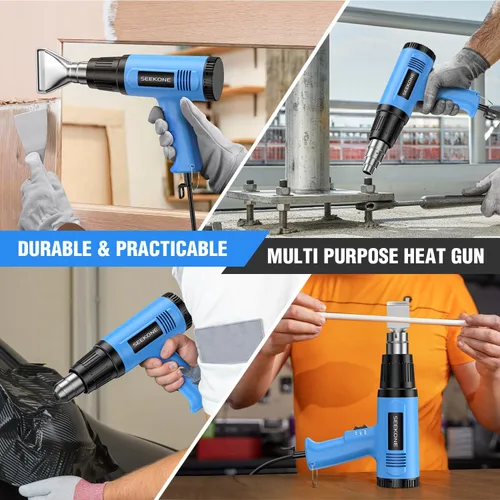 Miniatura 7 de Seekone Pistola de calor, kit de pistola de aire caliente de 1800 W de alta resistencia, configuración de temperatura dual 299℃ y 599℃, pistola