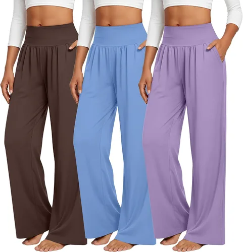 Miniatura 75 de Neer - Conjunto de 3 pantalones de yoga de pierna ancha para mujer - Pantalones deportivos cómodos, holgados, de cintura alta y casuales