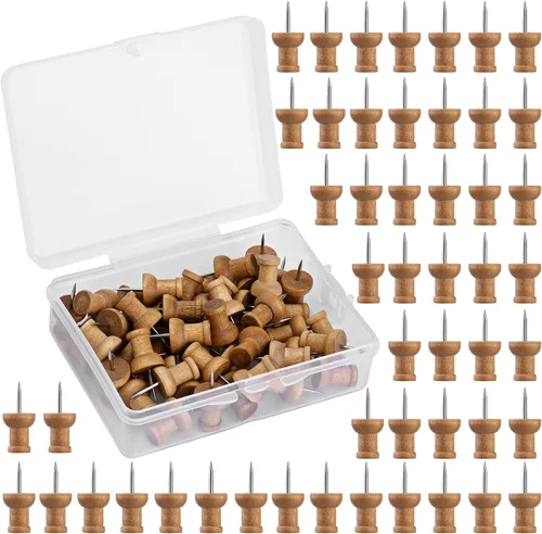 Miniatura 8 de 80 alfileres de empuje para tablero de corcho, tachuelas decorativas para el pulgar de madera, pasadores de cabeza, tachuelas de madera