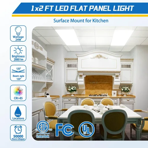 Miniatura 4 de Allsmartlife Paquete de 2 luces LED de panel plano de 1 x 2 pies de montaje en superficie, 24 W 2880 lm 5CCT 3000K-6000K seleccionables, lámparas