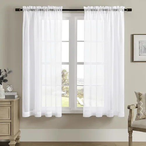 Miniatura 105 de Cortinas para ventana cortinas blancas traslúcidas de 90 pulgadas de largo, 2 paneles de cortinas de tul, paneles de ventana para cortinas de Blanco