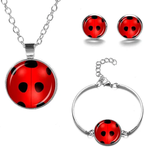 Lucky Ladybug FKOJMH - Aretes de mariquita buenos aretes para niñas, collar de mariquita de la suerte para niñas, aretes de disfraz de mariquita,