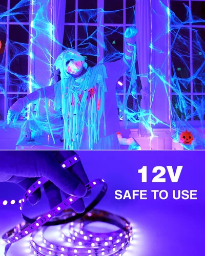Miniatura 5 de Onforu Kit de tira de luz LED negra de 32.8 pies, 600 unidades de cuentas de lámpara, accesorios de luz negra flexibles de 12 V, cinta de 32.8 ft
