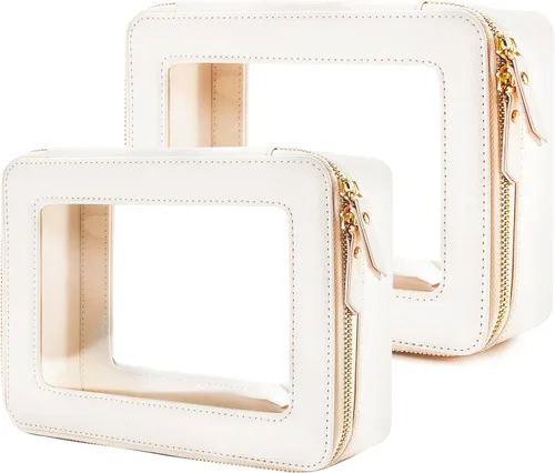 Miniatura 66 de Aveniee Organizador de bolsa de maquillaje transparente, bolsa de aseo de viaje para mujer, bolsa de cosméticos impermeable con cremalleras, Rosa