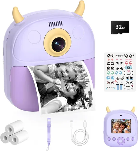 Miniatura 8 de Cámara de impresión instantánea para niños, regalo de cumpleaños para niños de 3 a 12 años, cámara digital selfie con video de 1080P y pantalla