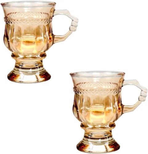 Tazas de café irlandés, tazas de café expreso con patas de vidrio con asas, tazas transparentes para café, latte, capuchino, batido, caliente y Ámbar