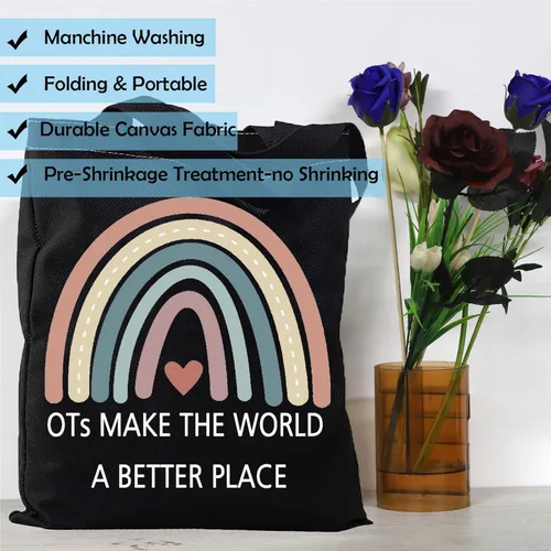 Miniatura 7 de GJTIM OT Gift Ocupacional Terapia Trabajador Regalo Rainbow Canvas Tote Bag OTs Make the World A Better Place OT Regalo de jubilación, Negro