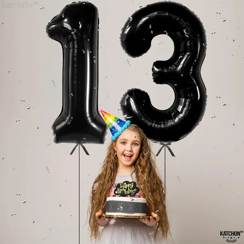 Miniatura 6 de KatchOn, Globos negros enormes del número 13, 40 pulgadas, globo negro de cumpleaños número 13 para decoraciones de cumpleaños de 13 para niños