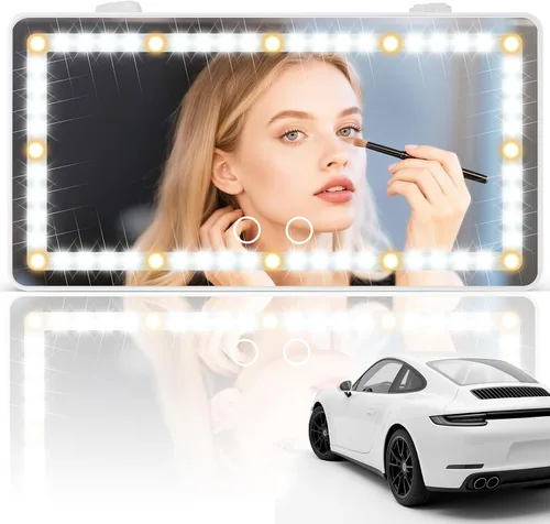 Miniatura 8 de SINGARO Espejo de tocador con visera solar para automóvil, espejo de maquillaje recargable con 60 LED, 3 modos de luz y control táctil regulable