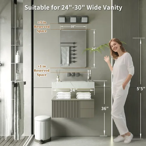 Miniatura 5 de PAIHOME Espejo de baño de níquel cepillado de 16 x 24 pulgadas para pared, espejo de baño con marco plateado de acero inoxidable 304, espejo