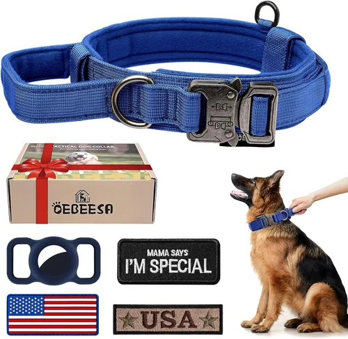 Miniatura 7 de Juego de collar y correa táctica para perro: collar de perro de nailon ajustable con asa que absorbe los golpes, correa retráctil fuerte para perros