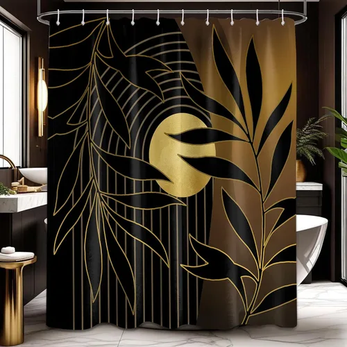 Miniatura 44 de Cortina de ducha bohemia en negro y gris, cortinas de ducha modernas de mediados de siglo negro y gris para baño, juego de tela impermeable
