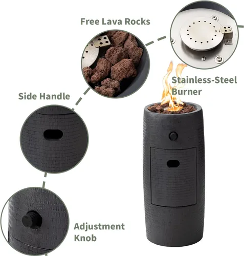 Miniatura 7 de COSIEST Mesa de Hoguera de Propano para Exteriores con Base Redonda Compacta de Piedra Ledge de 11 Pulgadas de Grafito, Certificada, 40,000 BTU