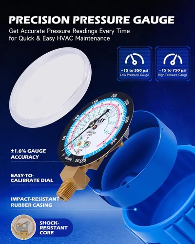 Miniatura 5 de Orion Motor Tech Juego de Medidores de CA con Autosellado y Perforación R134A Can Tap, Medidores de CA para Refrigerante R134a R12 R22 R502, Juego