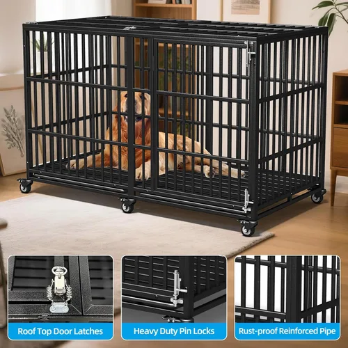 Miniatura 6 de Jaula resistente para perros de 64 pulgadas, indestructible, a prueba de fugas, para perros de ansiedad alta, extra XL, de gran tamaño, para razas