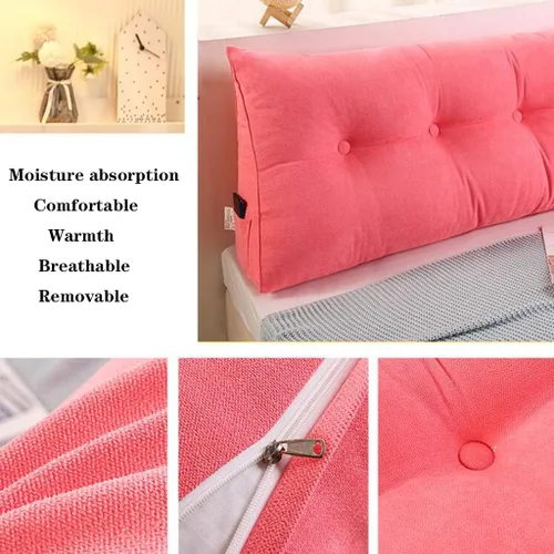 Almohada larga triangular grande para cabecero, cojín de espalda de color sólido, almohada de lectura, almohada de cuña para sofá cama, respaldo Rosa