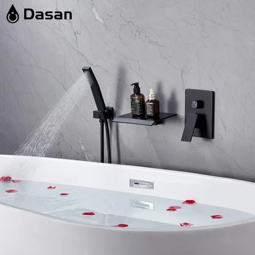 Miniatura 6 de DASAN - Grifo de llenado de bañera de montaje en pared mejorado con ducha de mano, grifo de bañera moderno montado en la pared negro mate de alto