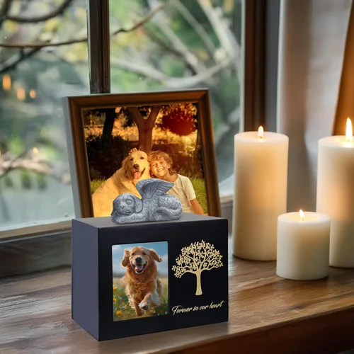 Miniatura 4 de Urna de mascota para cenizas de perro, caja de madera negra para cenizas, caja de cenizas de mascotas con bolsa de ángel y cenizas de perro