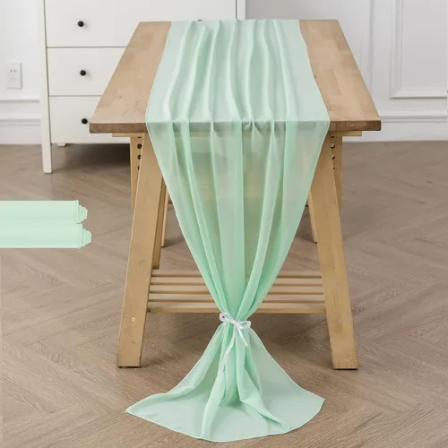 Miniatura 40 de Paquete de 2 caminos de mesa de gasa de 10 pies de 29 x 120 pulgadas, camino de mesa romántico transparente para boda, fiesta de cumpleaños