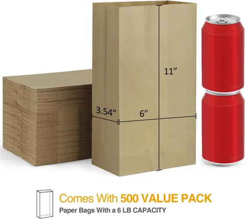 Miniatura 2 de BagDream Paquete de 500 bolsas de almuerzo de papel de 6 libras, bolsa de papel kraft marrón, bolsas de papel pequeñas para aperitivos