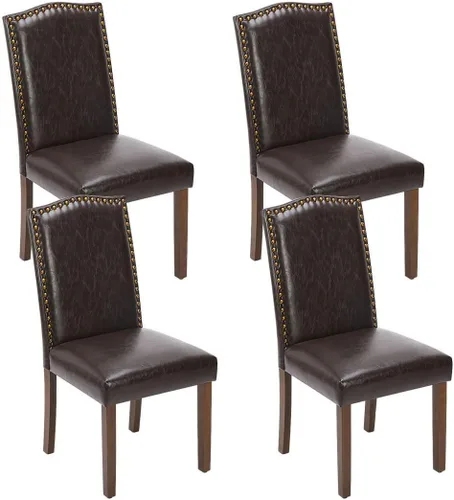 Miniatura 15 de Juego de 2 sillas de cocina modernas tapizadas de tela con ribete de cabeza de clavo y soporte lumbar ergonómico para sala de estar y comedor Marrón