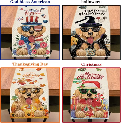 Miniatura 4 de 8 caminos de mesa Golden Retriever para perros de 72 pulgadas de largo, día de San Patricio, Pascua, 4 de julio, Halloween, Navidad, casa de campo