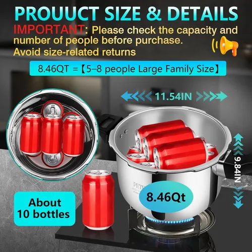 Miniatura 4 de Olla a presión de acero inoxidable de alta calidad de 8 cuartos de galón + 8 características de seguridad y cocción rápida Ollas a presión