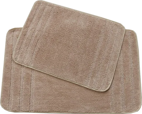 All American Collection Juego de 2 alfombrillas de baño rectangulares antideslizantes de felpa lanuda absorbente de agua para baño y bañera de Beige